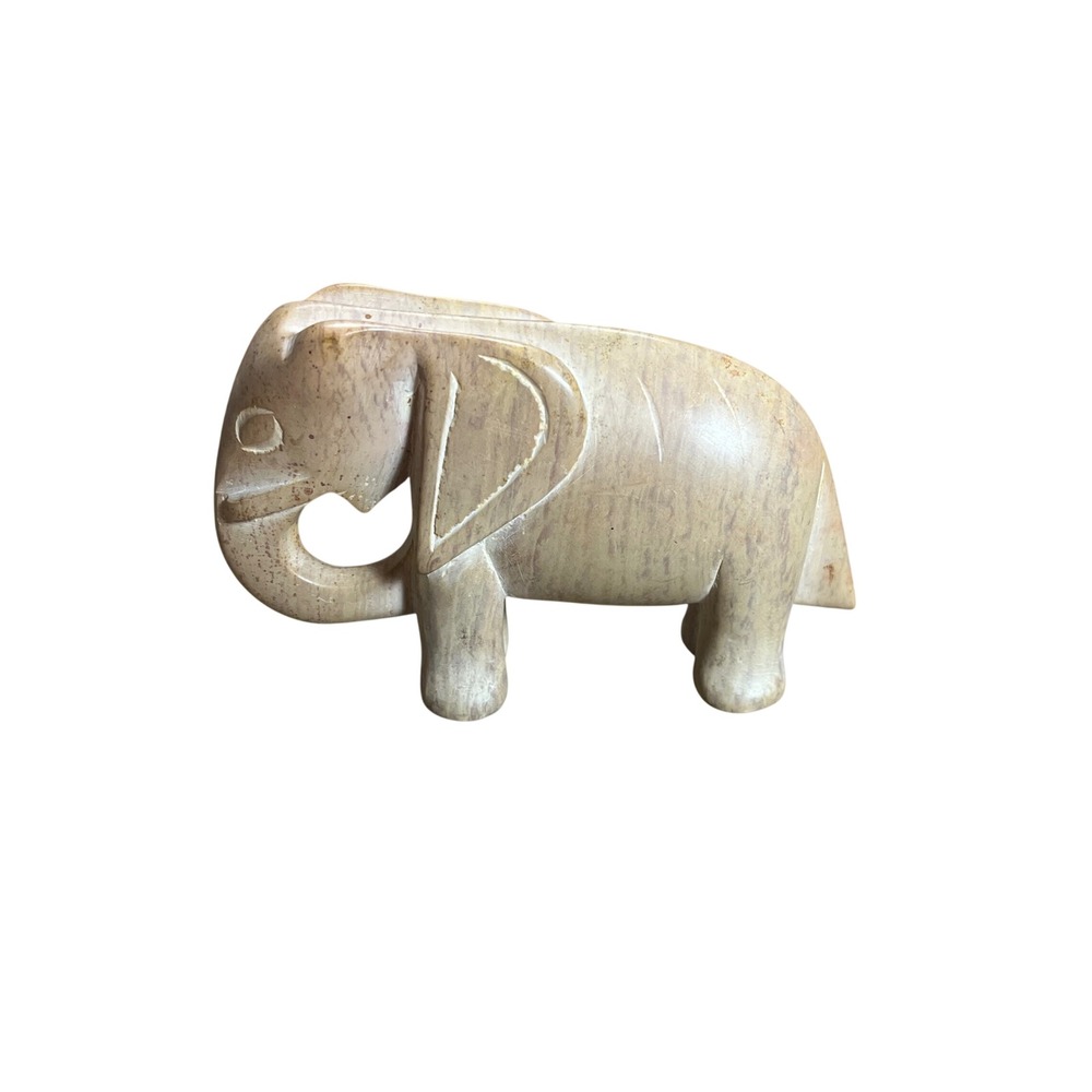 Vintage Hand Carved Soapstone Elephant Figurine Natural Stone Animal Sculpture